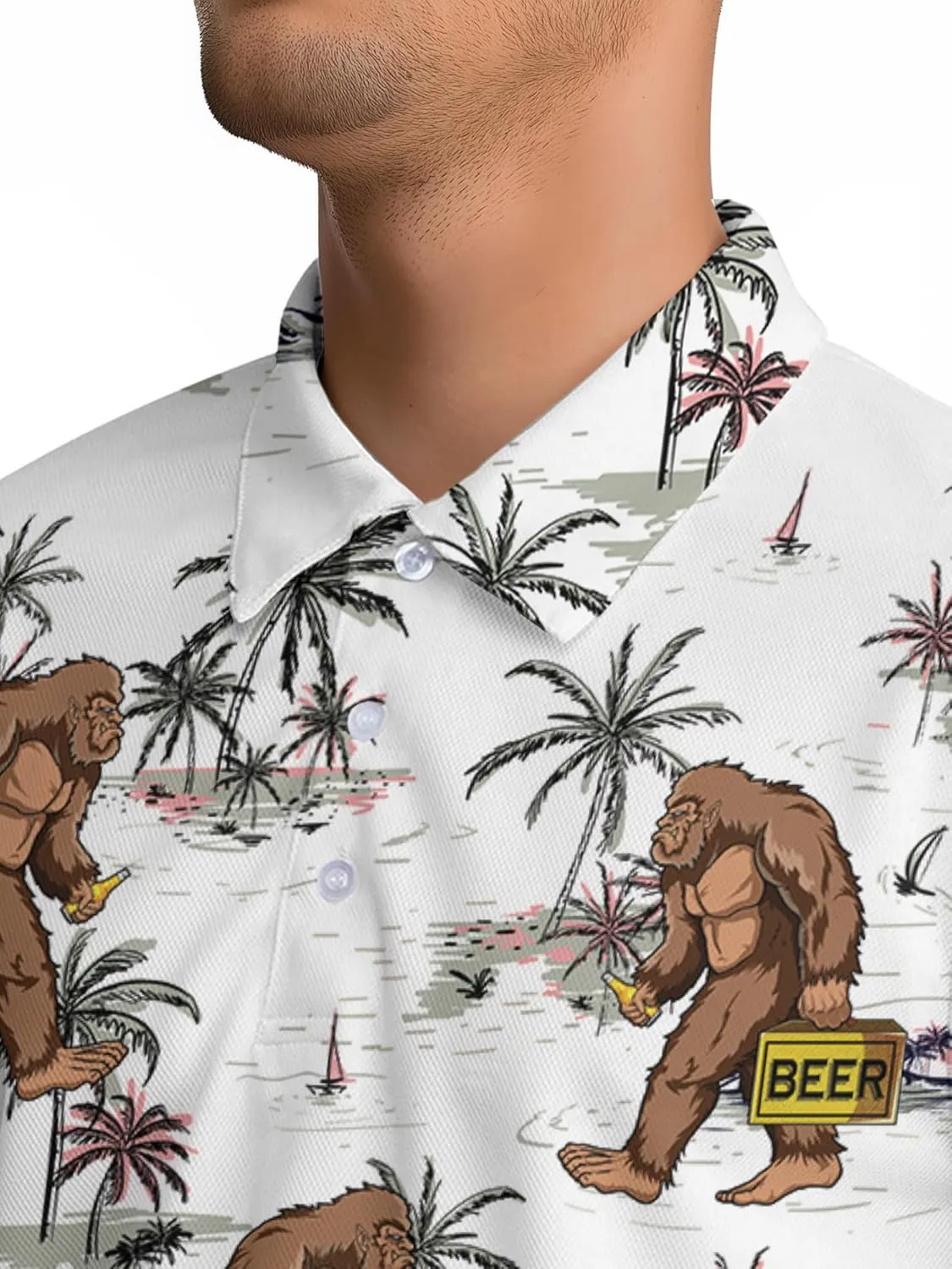 Funny Golf Shirt for Men Hawaiian Print Mens Polo Shirts Retro Printed Outfit