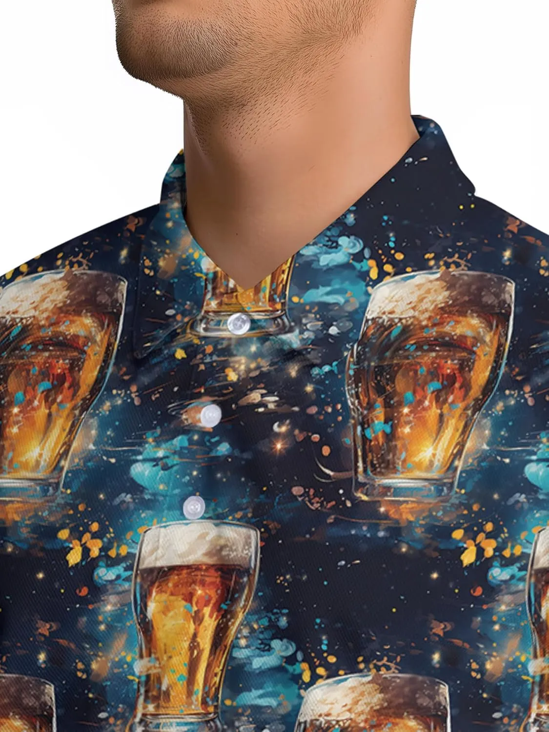Funny Golf Shirt for Men Hawaiian Print Mens Polo Shirts Retro Printed Outfit
