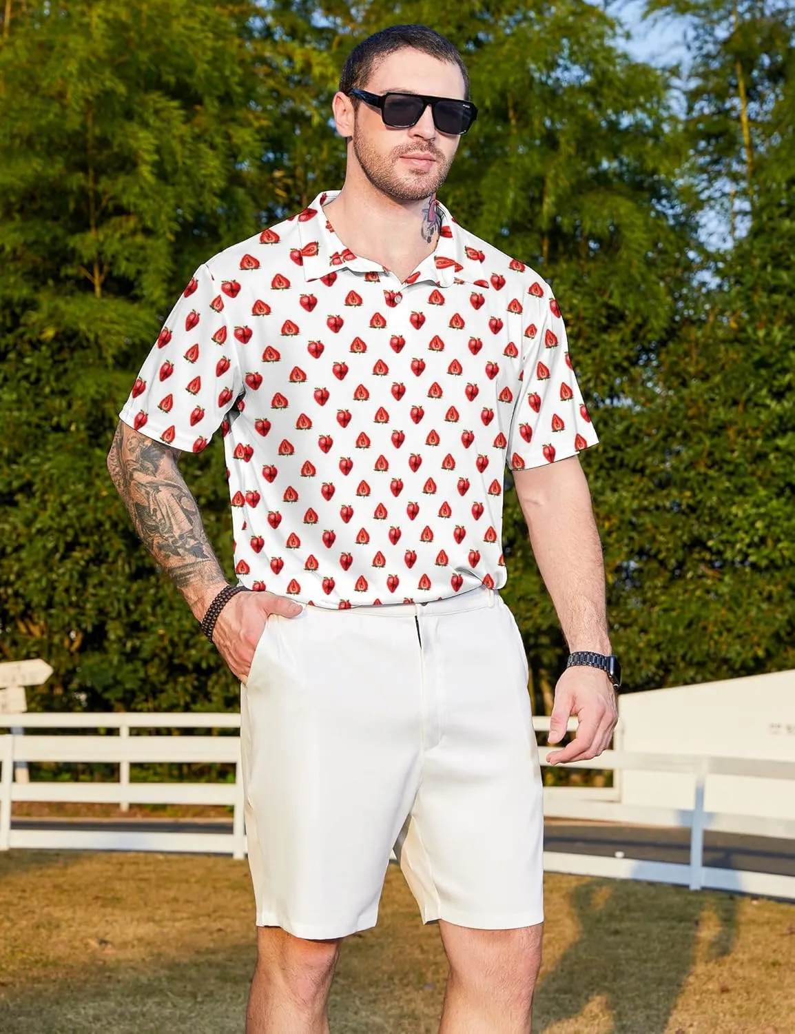 Funny Mens Golf Shirt Moisture Wicking Quick Dry Print Performance Short Sleeve Collared Polo Shirts for Men