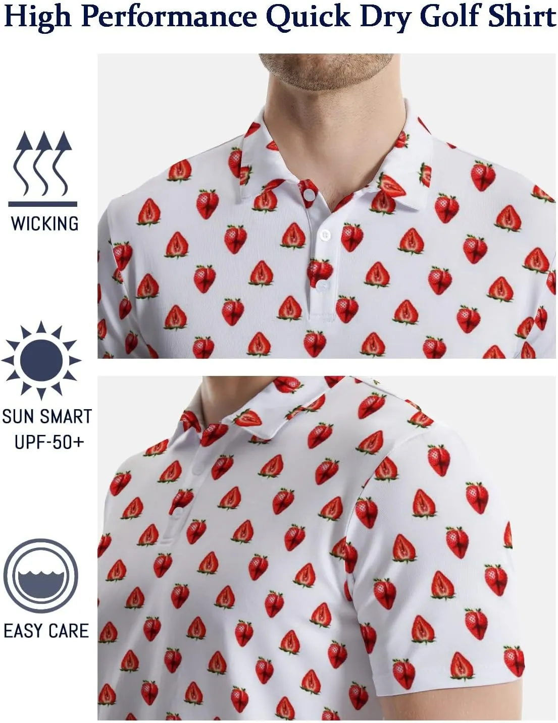 Funny Mens Golf Shirt Moisture Wicking Quick Dry Print Performance Short Sleeve Collared Polo Shirts for Men