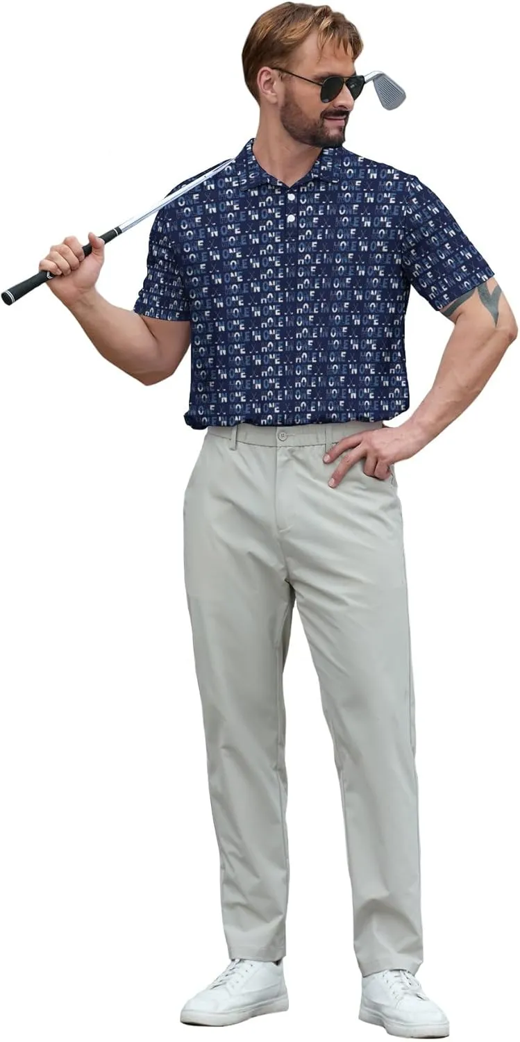 Funny Mens Golf Shirt Moisture Wicking Quick Dry Print Performance Short Sleeve Collared Polo Shirts for Men