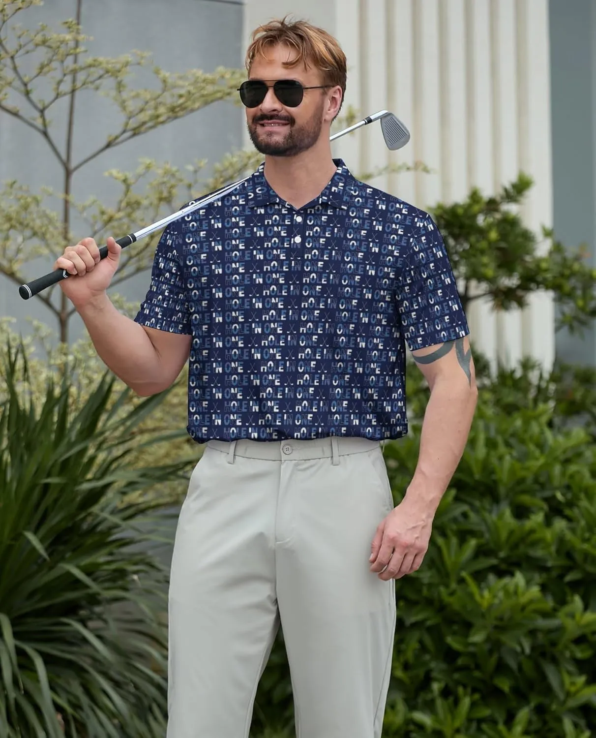 Funny Mens Golf Shirt Moisture Wicking Quick Dry Print Performance Short Sleeve Collared Polo Shirts for Men
