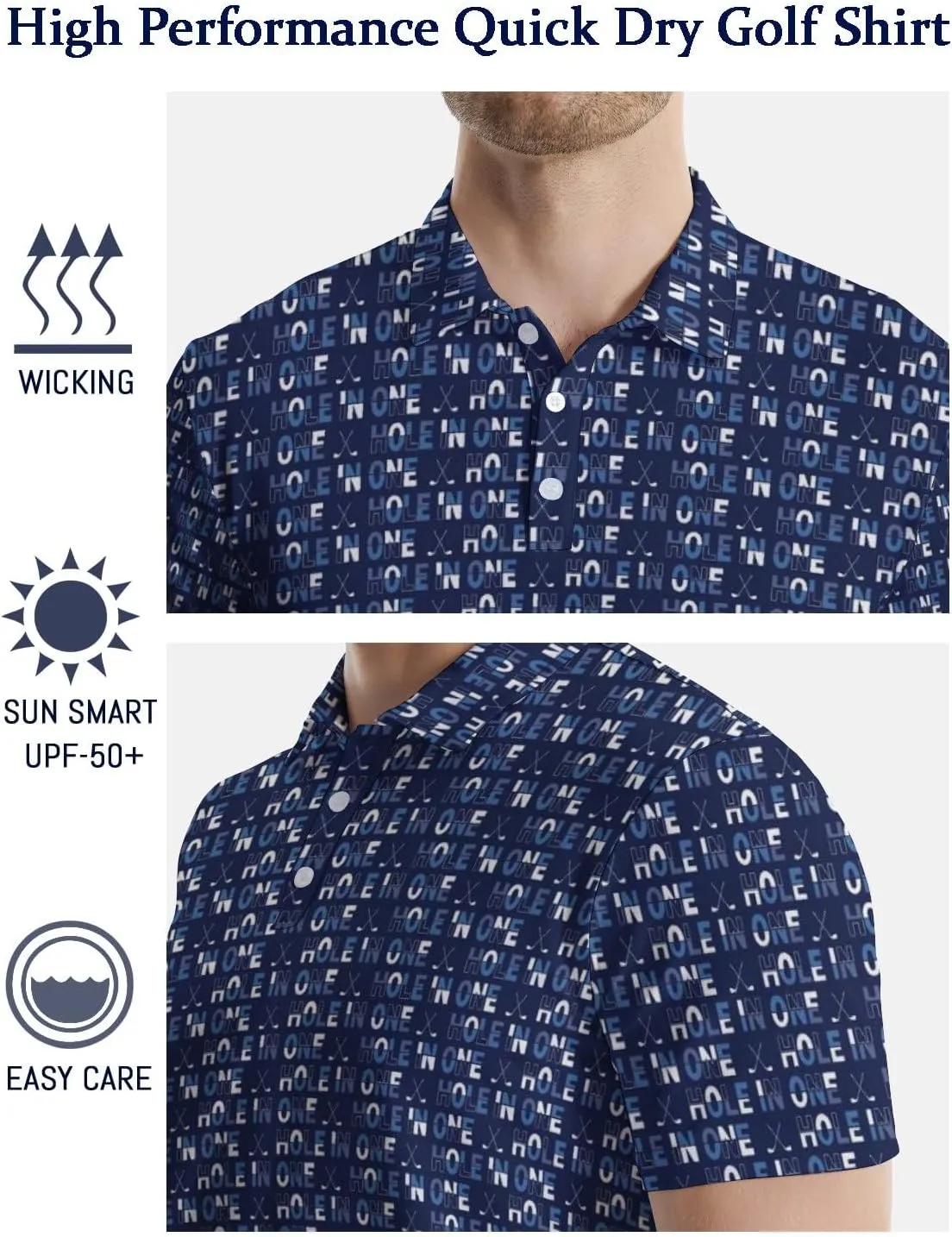 Funny Mens Golf Shirt Moisture Wicking Quick Dry Print Performance Short Sleeve Collared Polo Shirts for Men