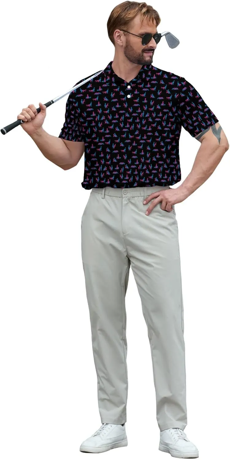 Funny Mens Golf Shirt Moisture Wicking Quick Dry Print Performance Short Sleeve Collared Polo Shirts for Men