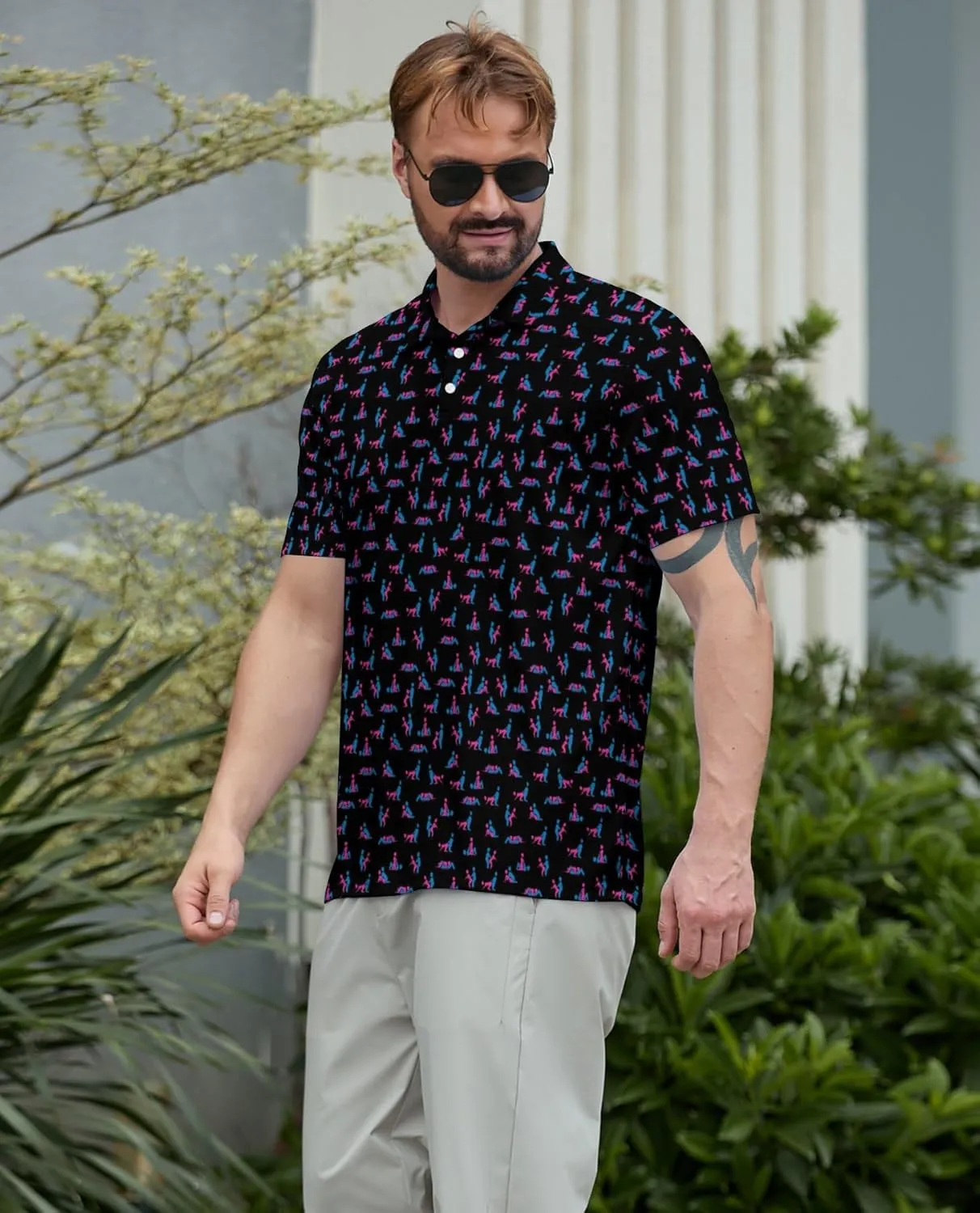 Funny Mens Golf Shirt Moisture Wicking Quick Dry Print Performance Short Sleeve Collared Polo Shirts for Men