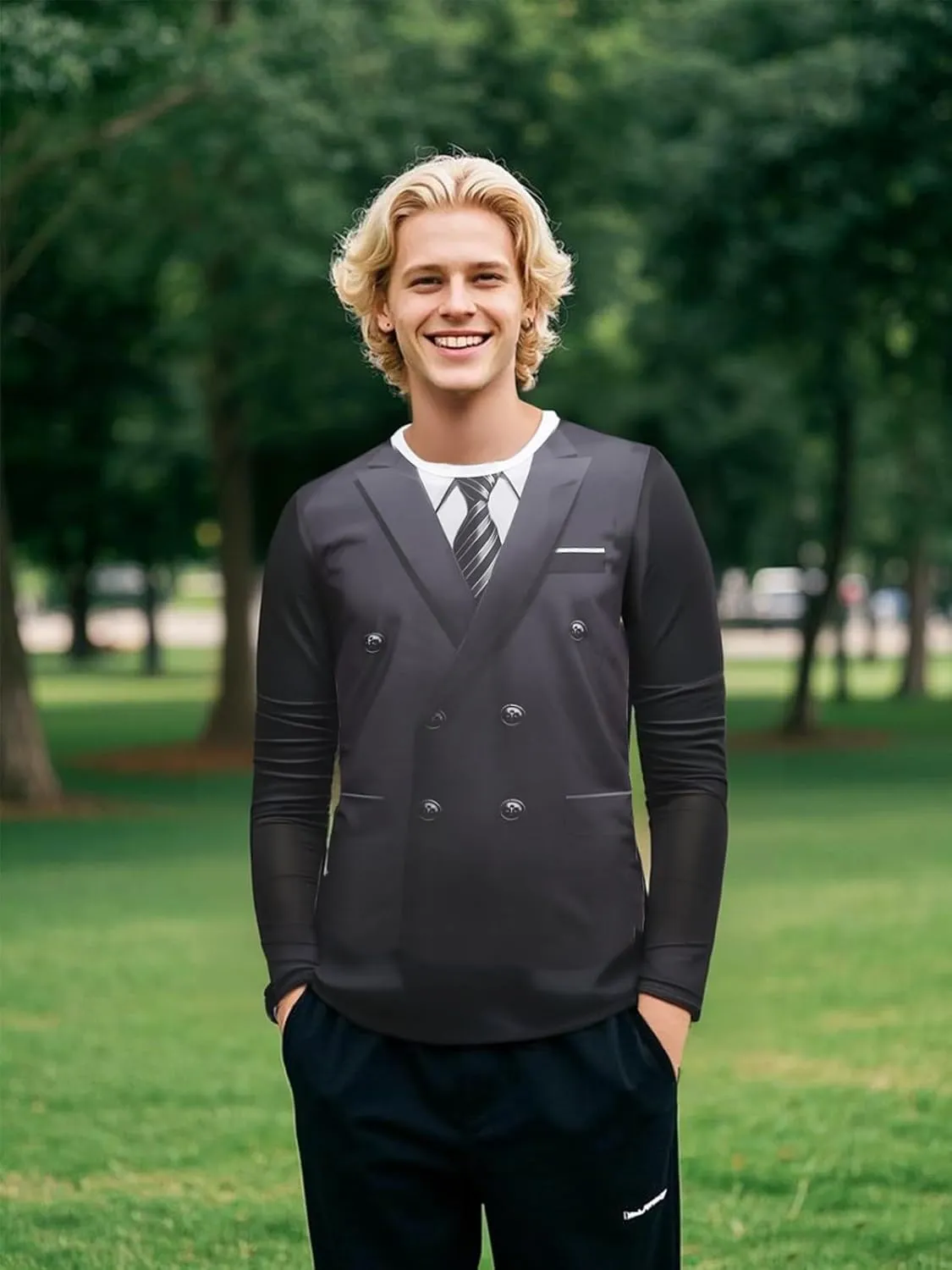 GRATJCIN Men's 3D-Print Tuxedo Shirts Long Sleeve T-Shirt