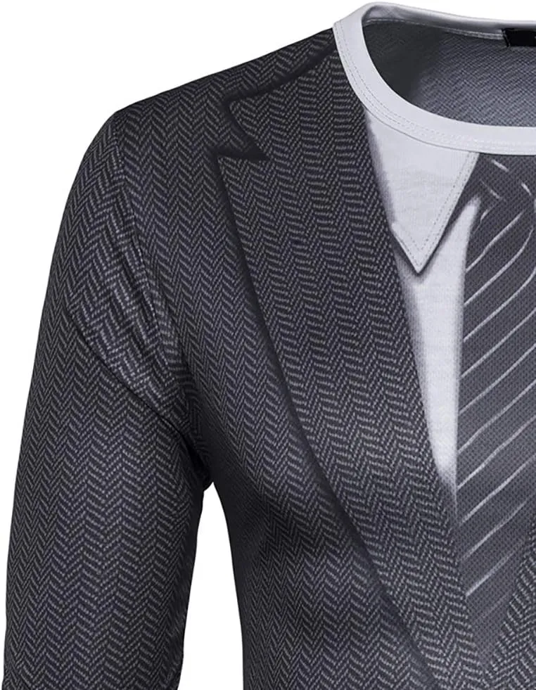 GRATJCIN Men's 3D-Print Tuxedo Shirts Long Sleeve T-Shirt