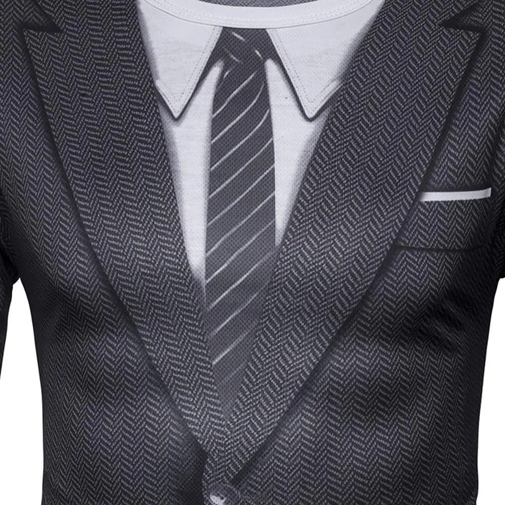 GRATJCIN Men's 3D-Print Tuxedo Shirts Long Sleeve T-Shirt