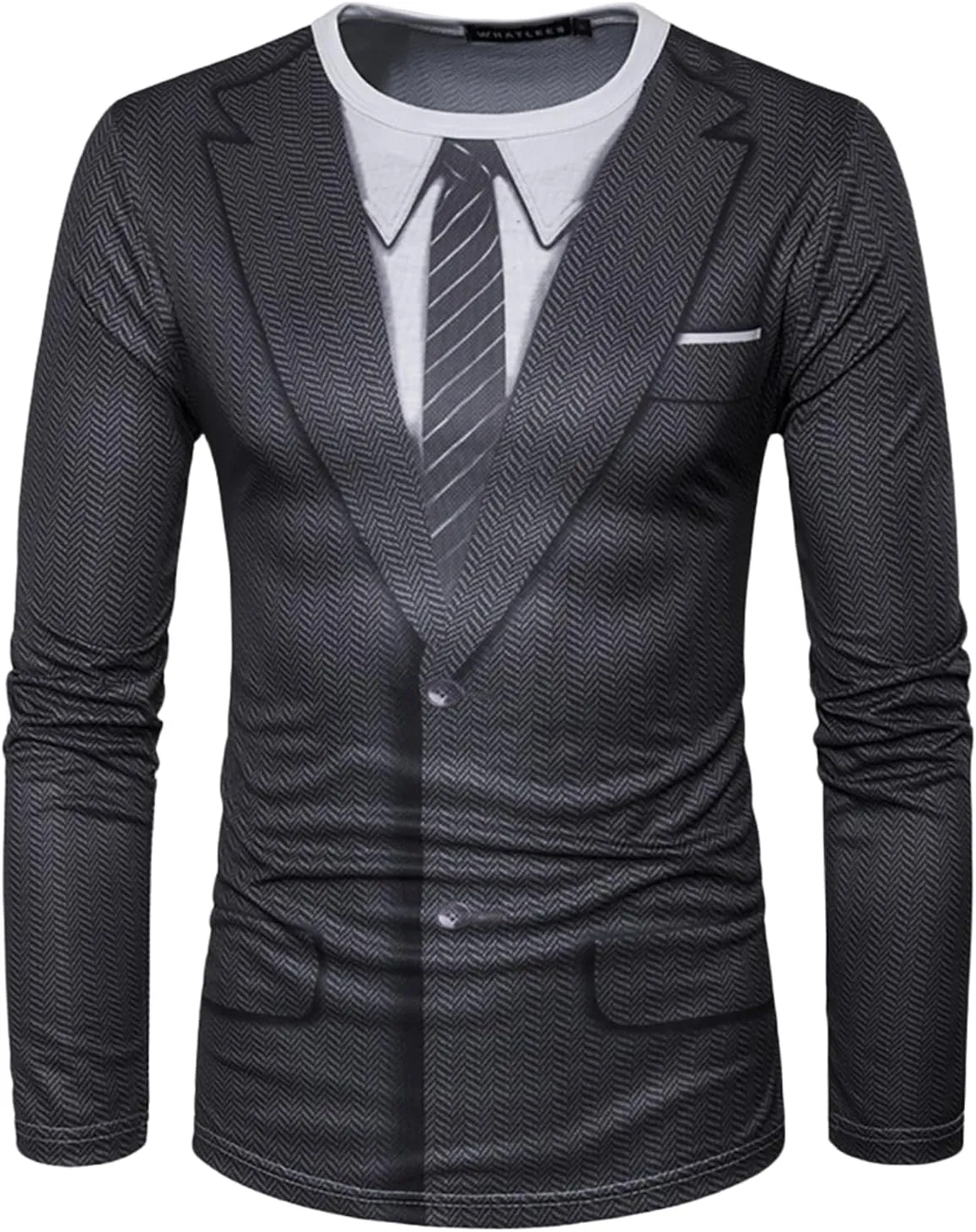 GRATJCIN Men's 3D-Print Tuxedo Shirts Long Sleeve T-Shirt