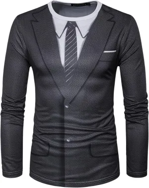 GRATJCIN Men's 3D-Print Tuxedo Shirts Long Sleeve T-Shirt
