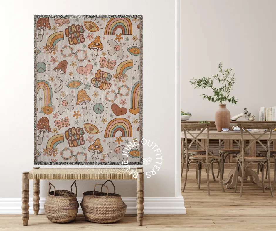 Groovy Retro Graphics | Hippie Woven Blanket