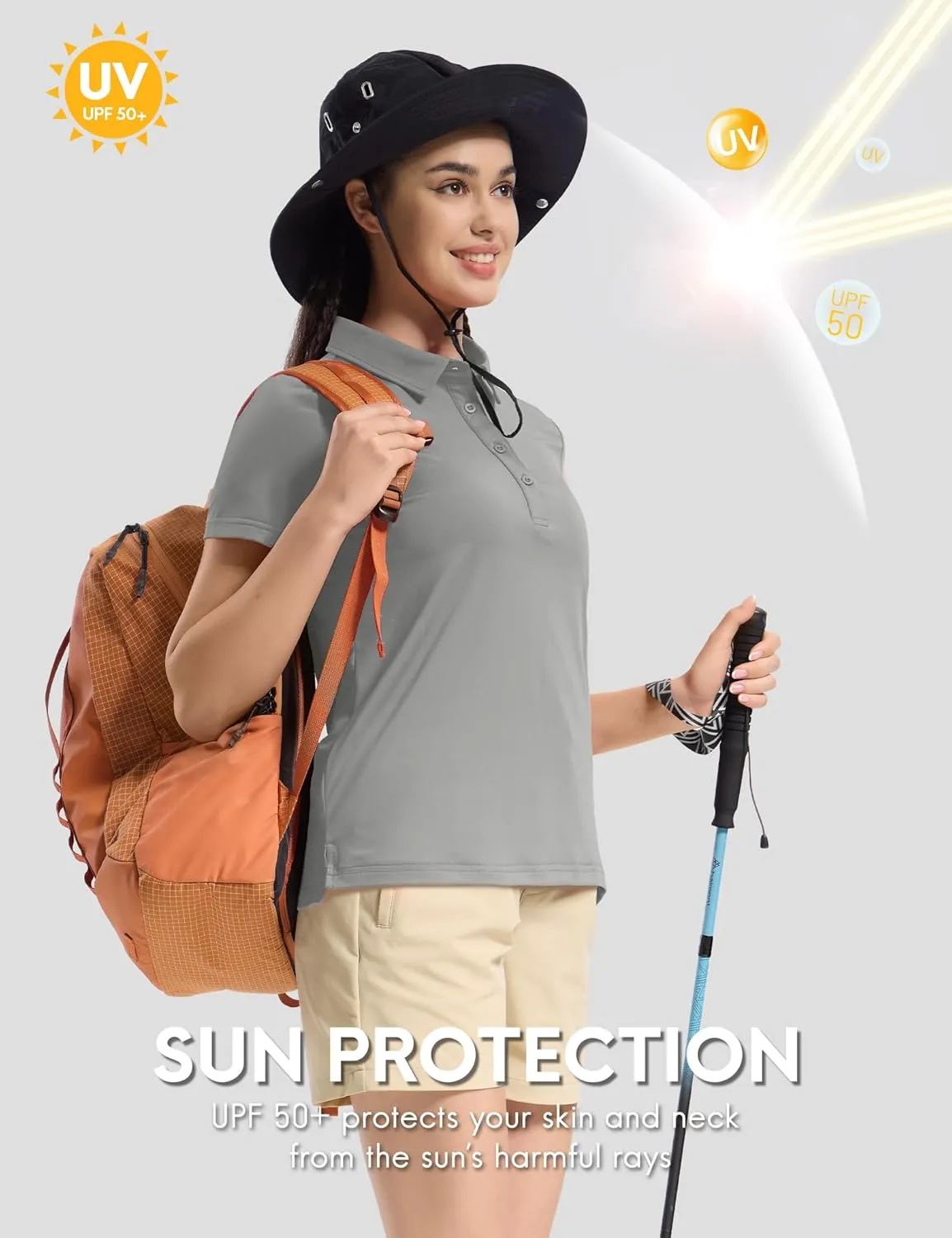 Haimont Womens Polo Shirts Golf Casual Work Short Sleeve UPF 50   Sun Protection 4 Buttons Collared Shirt Quick Dry Tops