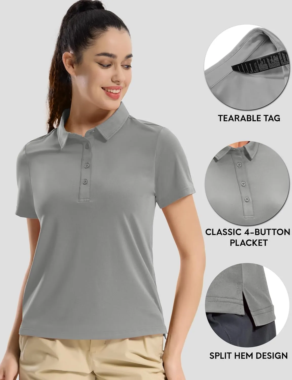 Haimont Womens Polo Shirts Golf Casual Work Short Sleeve UPF 50   Sun Protection 4 Buttons Collared Shirt Quick Dry Tops