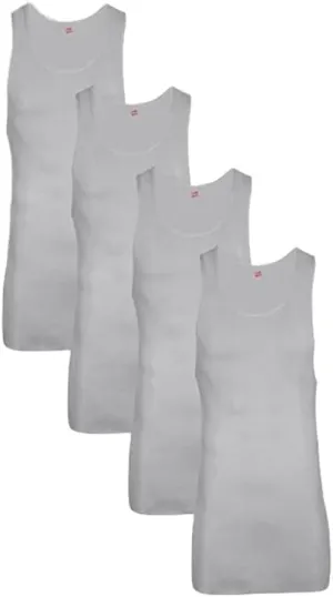 Hanes Mens Tank Tagless A-Shirts 6-Pack, Gray, Large
