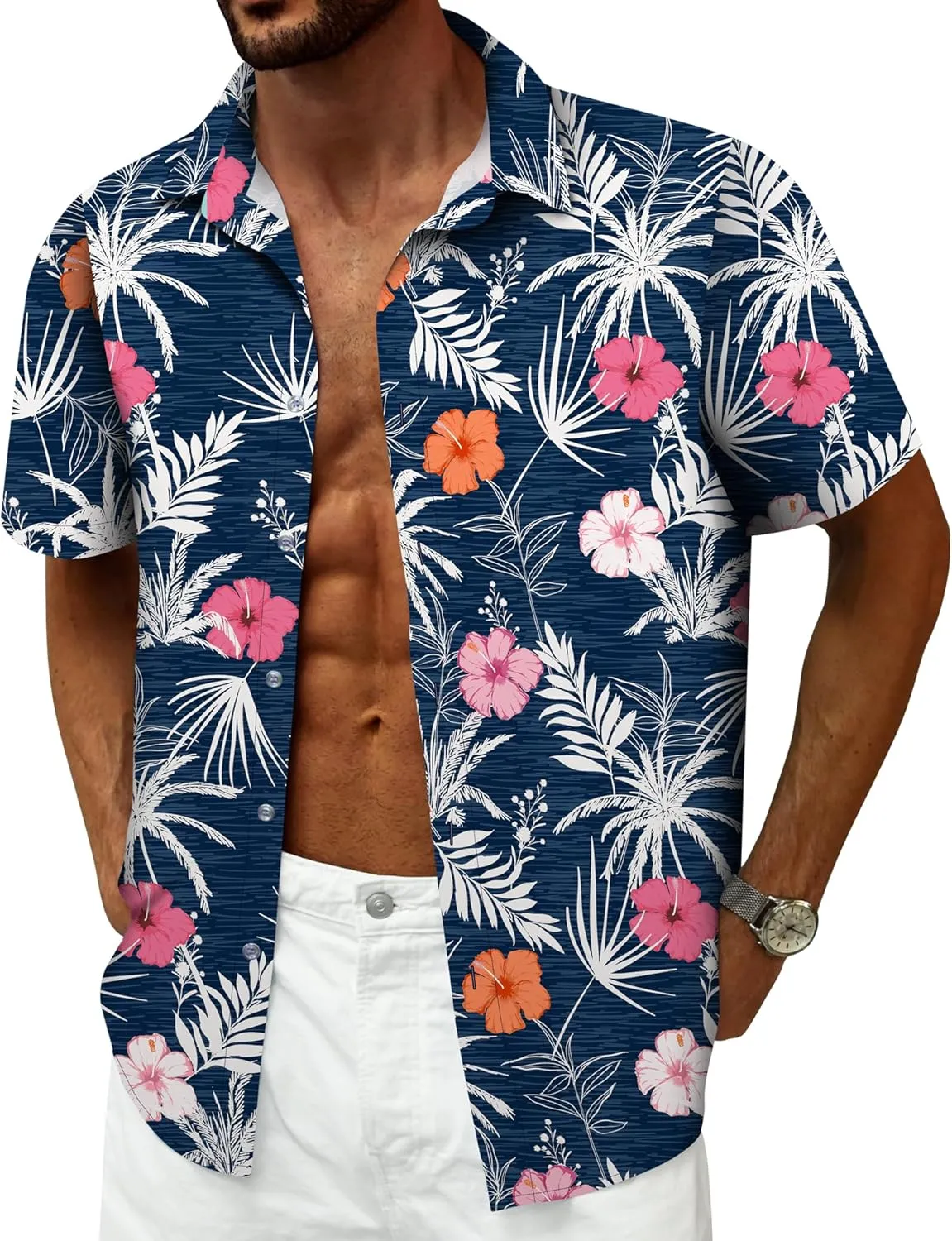 Hawaiian Shirt for Men Beach Shirts Summer Button Down Short Sleeve Tropical Tops Vacation Aloha Outfits Cruise Clothes