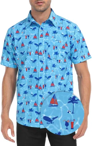 HDE Mens Casual Button Down Shirt S-5XL Big Short Sleeve Floral Hawaiian Print