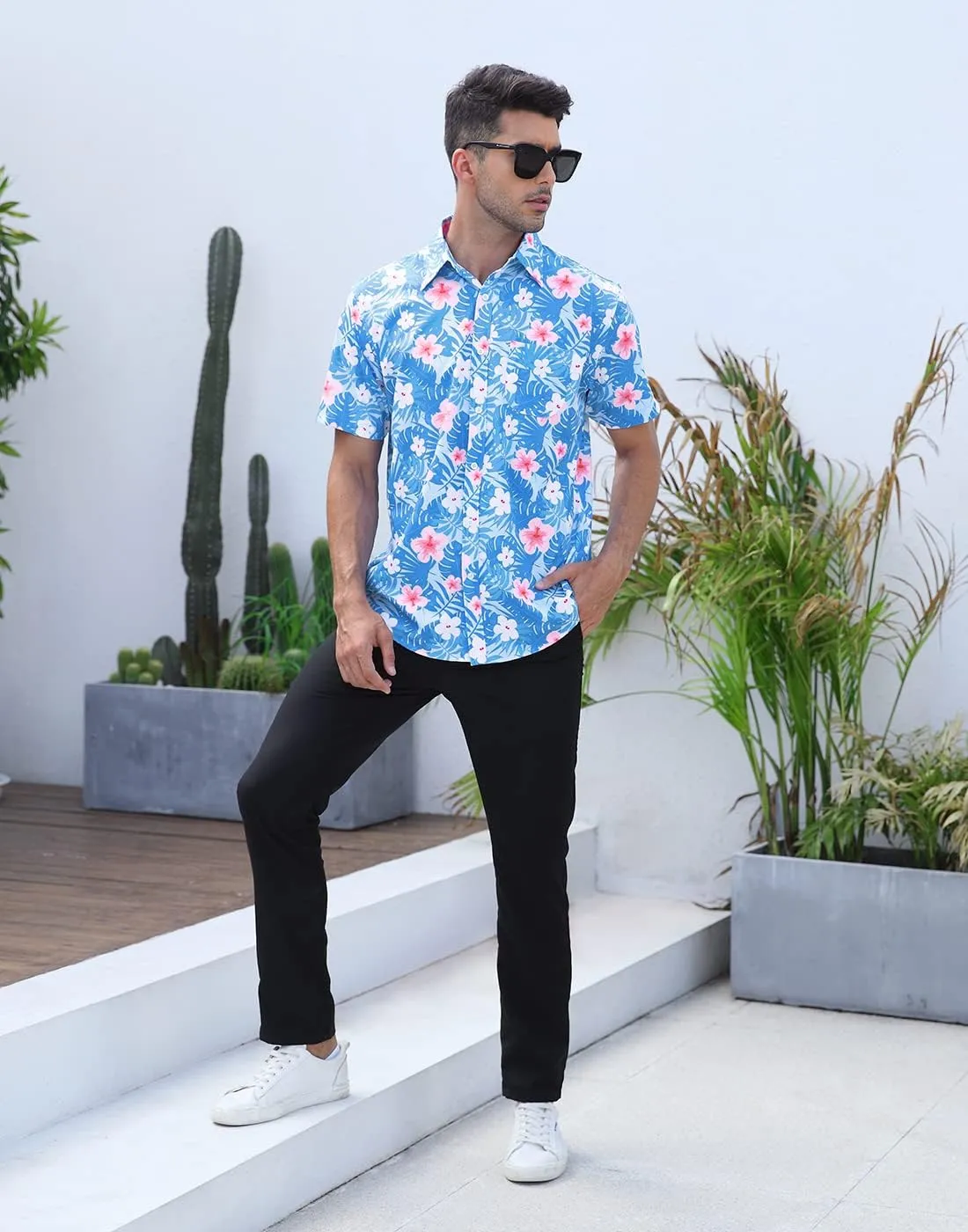 HDE Mens Casual Button Down Shirt S-5XL Big Short Sleeve Floral Hawaiian Print