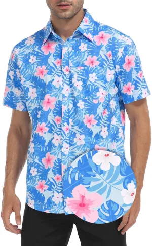 HDE Mens Casual Button Down Shirt S-5XL Big Short Sleeve Floral Hawaiian Print