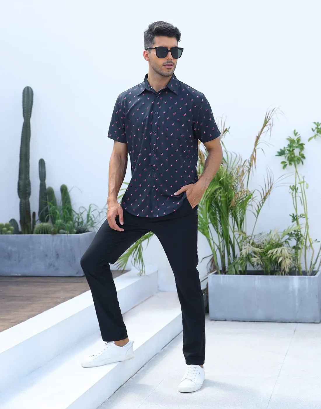 HDE Mens Casual Button Down Shirt S-5XL Big Short Sleeve Floral Hawaiian Print