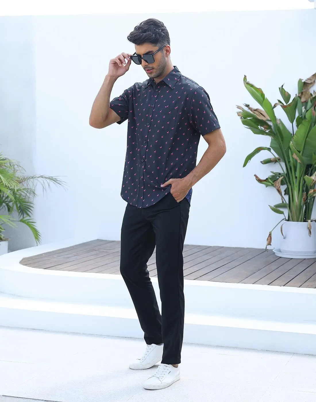 HDE Mens Casual Button Down Shirt S-5XL Big Short Sleeve Floral Hawaiian Print