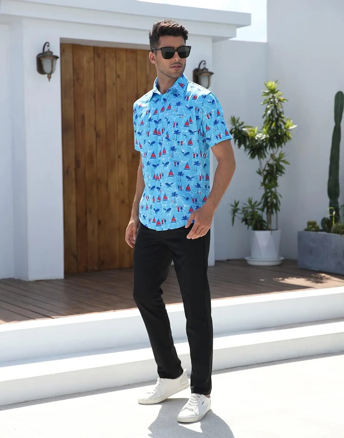 HDE Mens Casual Button Down Shirt S-5XL Big Short Sleeve Floral Hawaiian Print