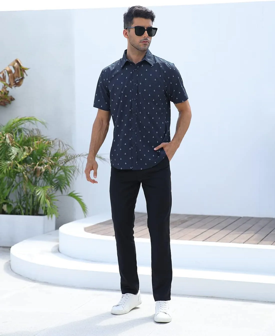 HDE Mens Casual Button Down Shirt S-5XL Big Short Sleeve Floral Hawaiian Print