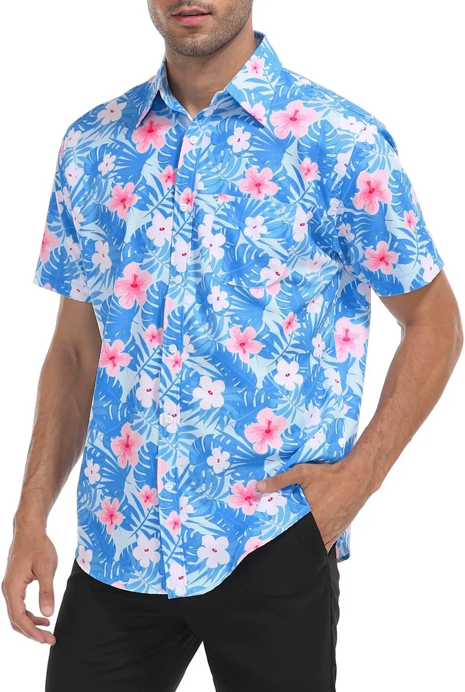 HDE Mens Casual Button Down Shirt S-5XL Big Short Sleeve Floral Hawaiian Print
