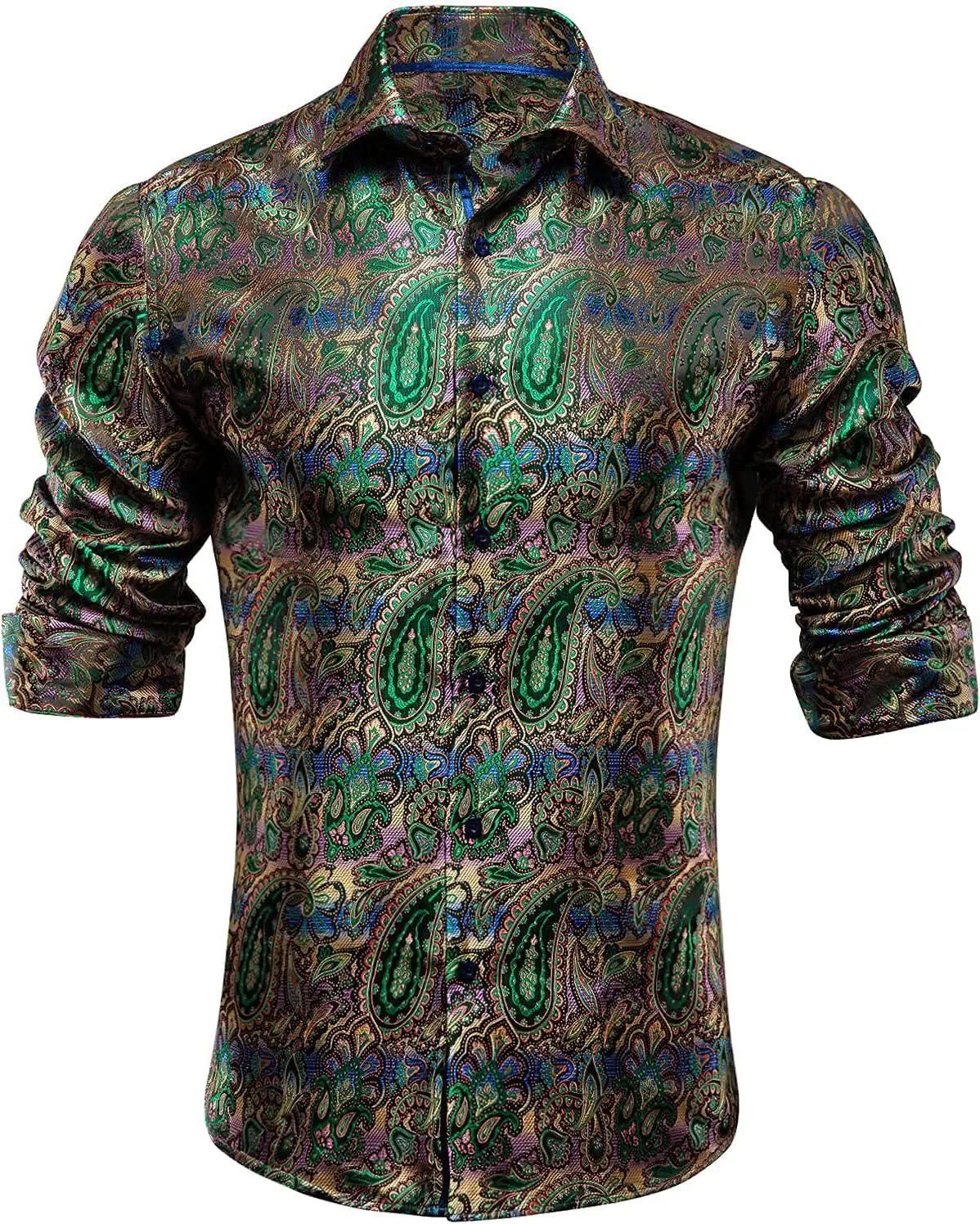 Hi-Tie Men Dress Shirts Long Sleeve Casual Button Down Regular Fit Shirts Formal Wedding Button Up Business Party Shirt,Green Paisley,XX-Large