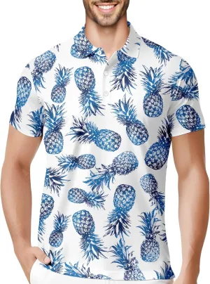 HIVICHI Golf Shirts for Men Funny Hawaiian Crazy Print Mens Polo Shirt