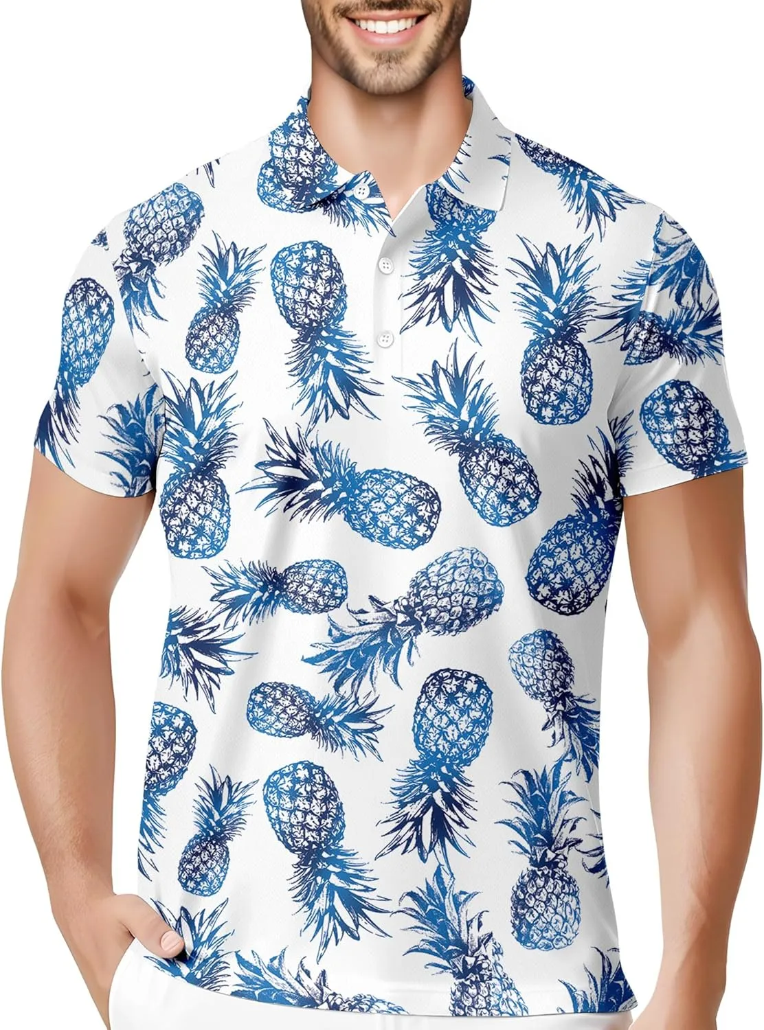 HIVICHI Golf Shirts for Men Funny Hawaiian Crazy Print Mens Polo Shirt
