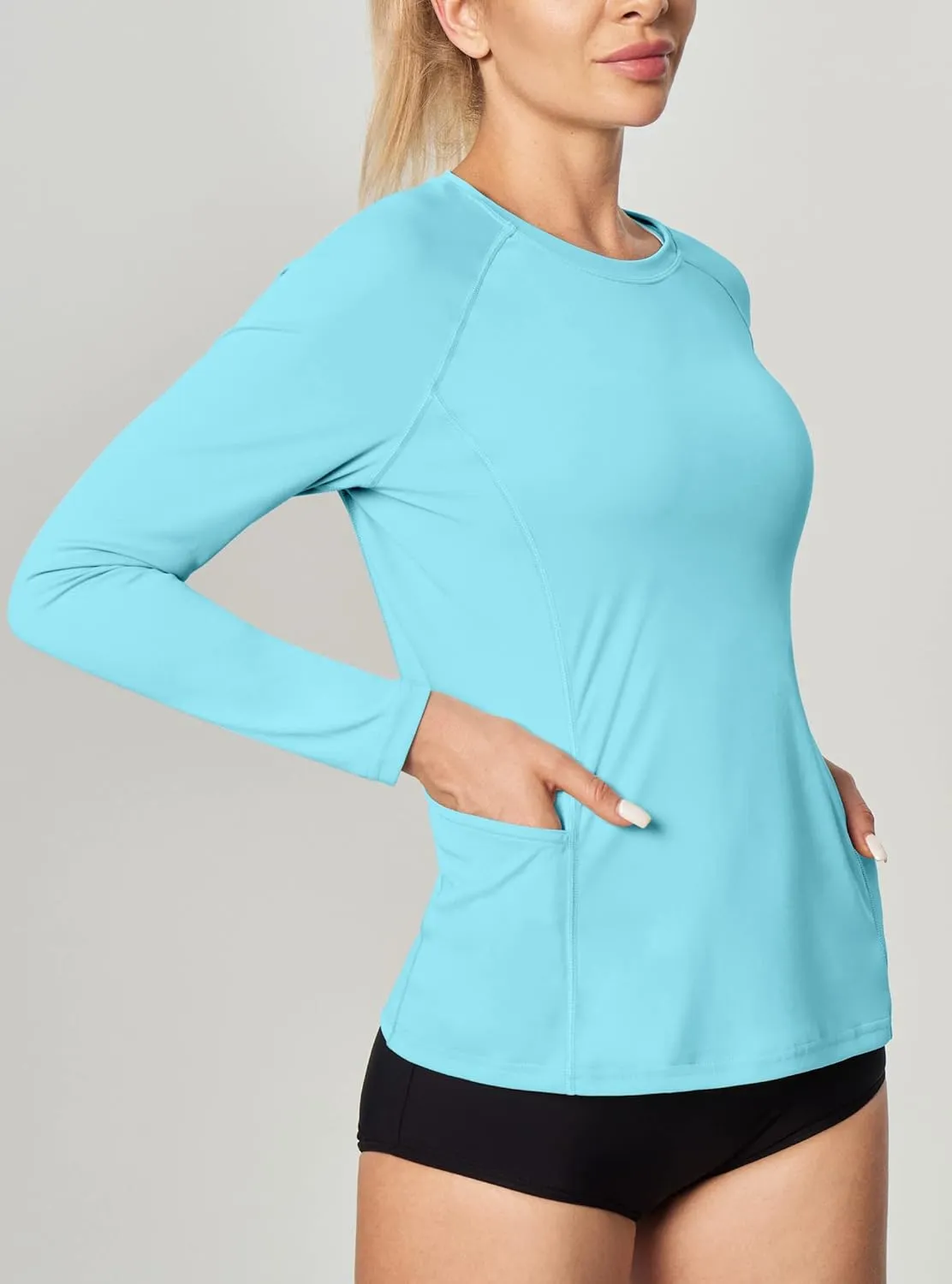 IUGA Rash Guard for Women UPF 50  SPF UV Protection Long Sleeve Workout Tops with Pockets Dry Fit Hiking Swim Shirt