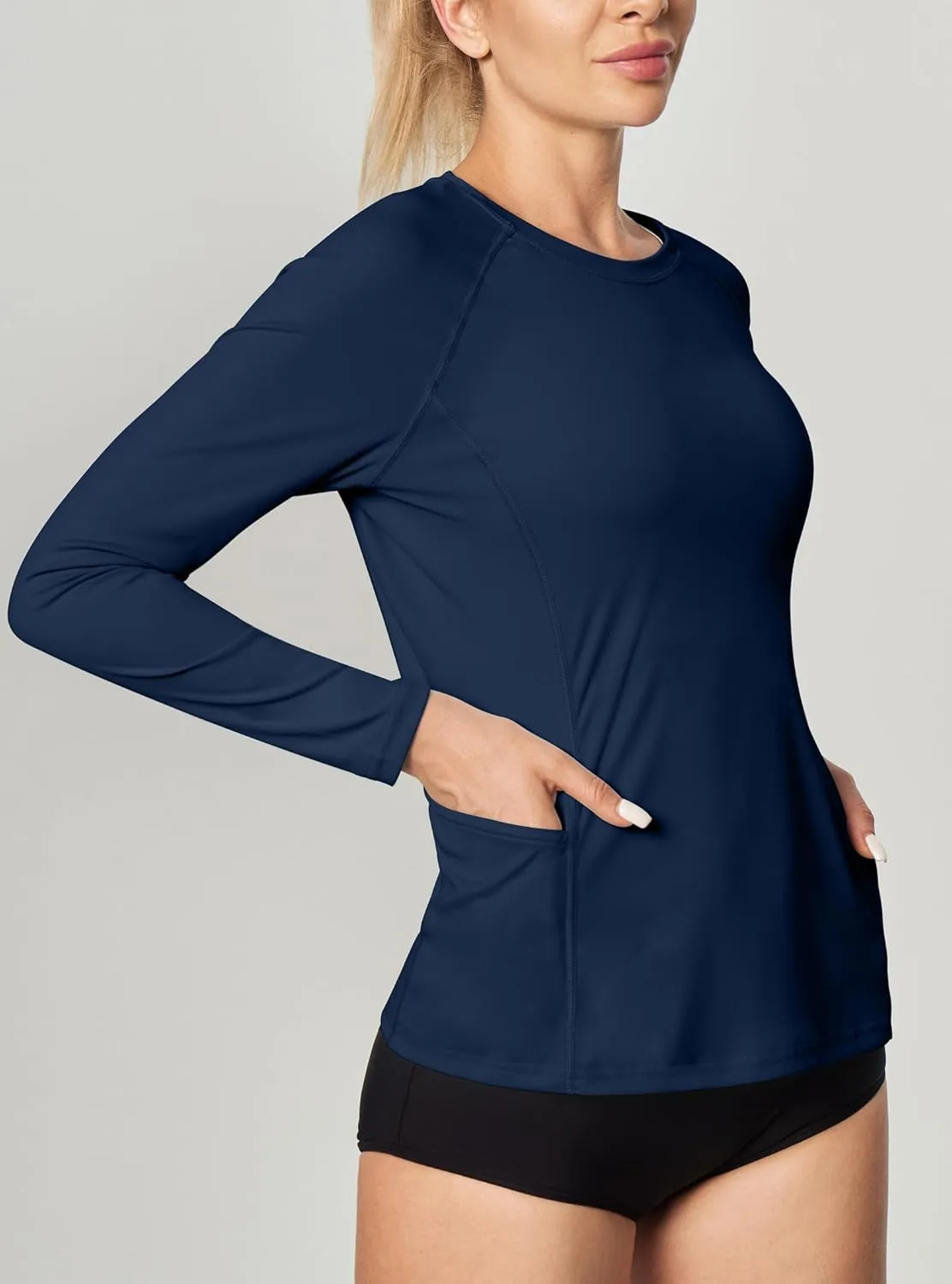 IUGA Rash Guard for Women UPF 50  SPF UV Protection Long Sleeve Workout Tops with Pockets Dry Fit Hiking Swim Shirt