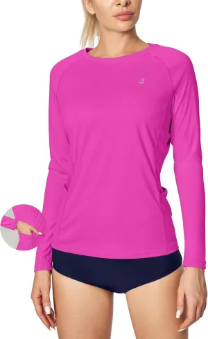 IUGA Rash Guard for Women UPF 50  SPF UV Protection Long Sleeve Workout Tops with Pockets Dry Fit Hiking Swim Shirt