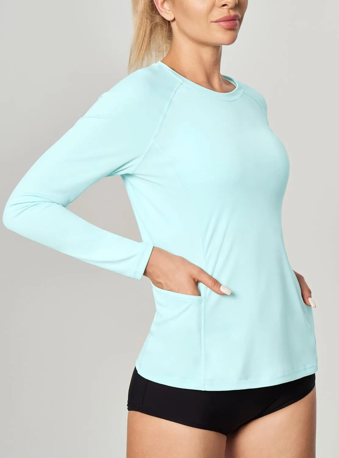 IUGA Rash Guard for Women UPF 50  SPF UV Protection Long Sleeve Workout Tops with Pockets Dry Fit Hiking Swim Shirt