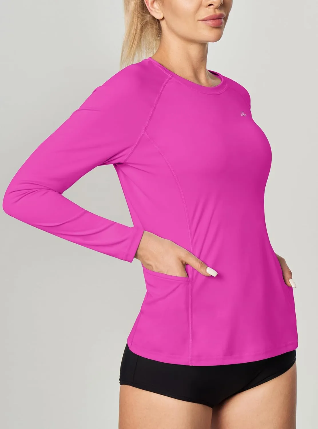 IUGA Rash Guard for Women UPF 50  SPF UV Protection Long Sleeve Workout Tops with Pockets Dry Fit Hiking Swim Shirt