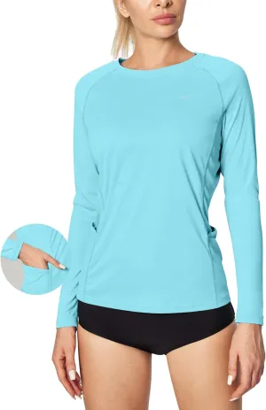 IUGA Rash Guard for Women UPF 50  SPF UV Protection Long Sleeve Workout Tops with Pockets Dry Fit Hiking Swim Shirt