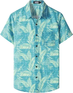 JOGAL Mens Floral Hawaiian Shirt Front Pocket Casual Aloha Shirts
