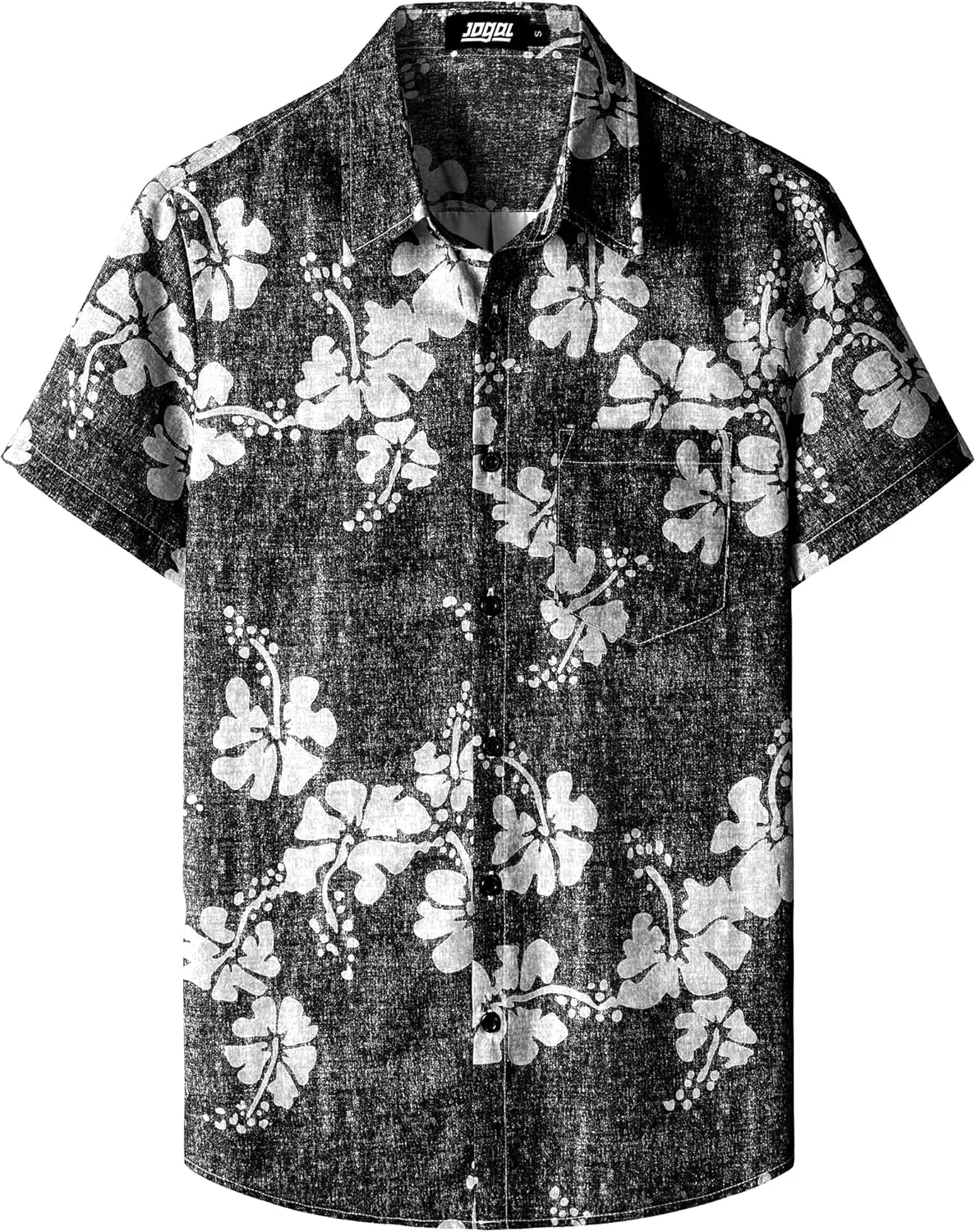JOGAL Mens Floral Hawaiian Shirt Front Pocket Casual Aloha Shirts