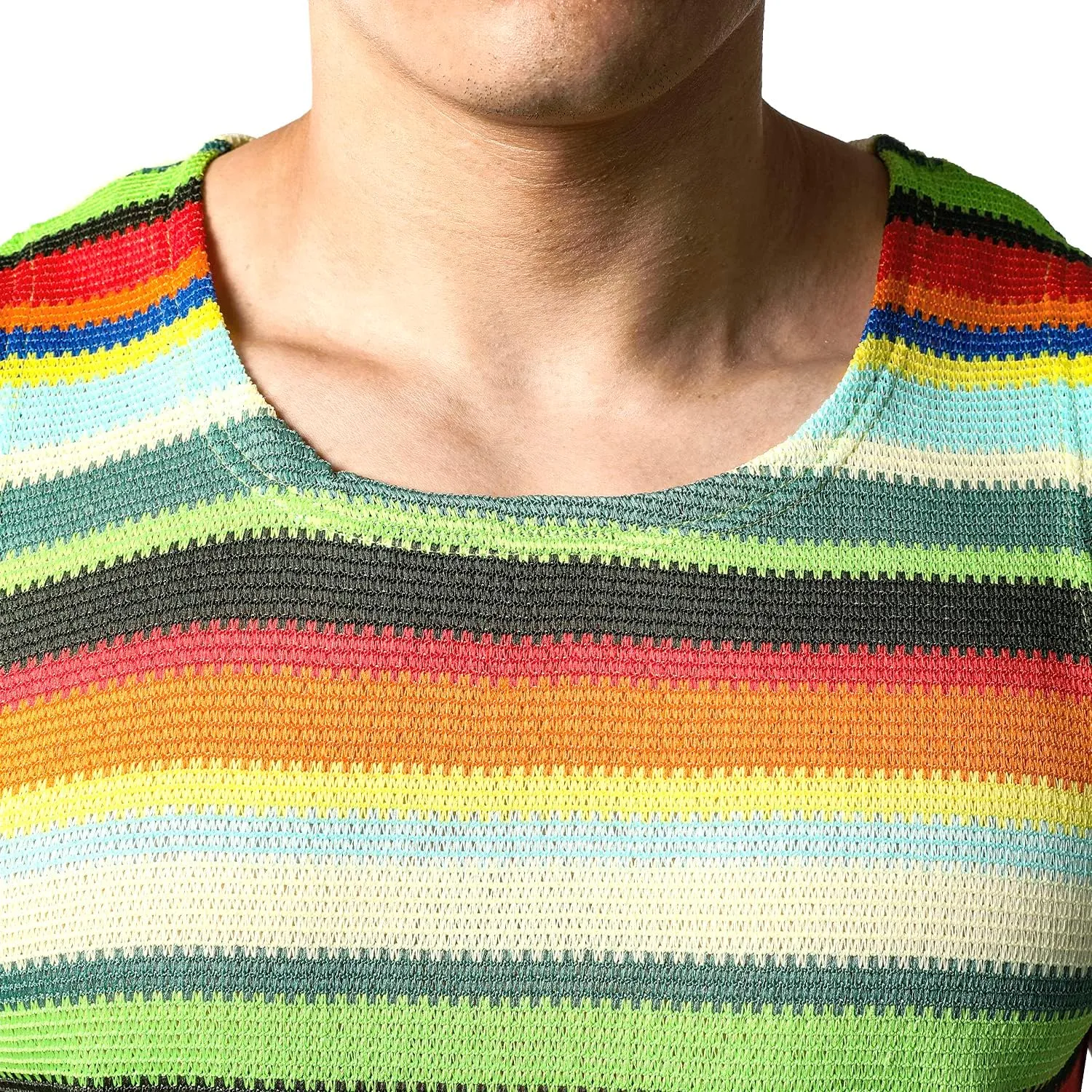 JOGAL Mens Rainbow Striped Sleeveless Shirts Multicolored Casual Tank Tops