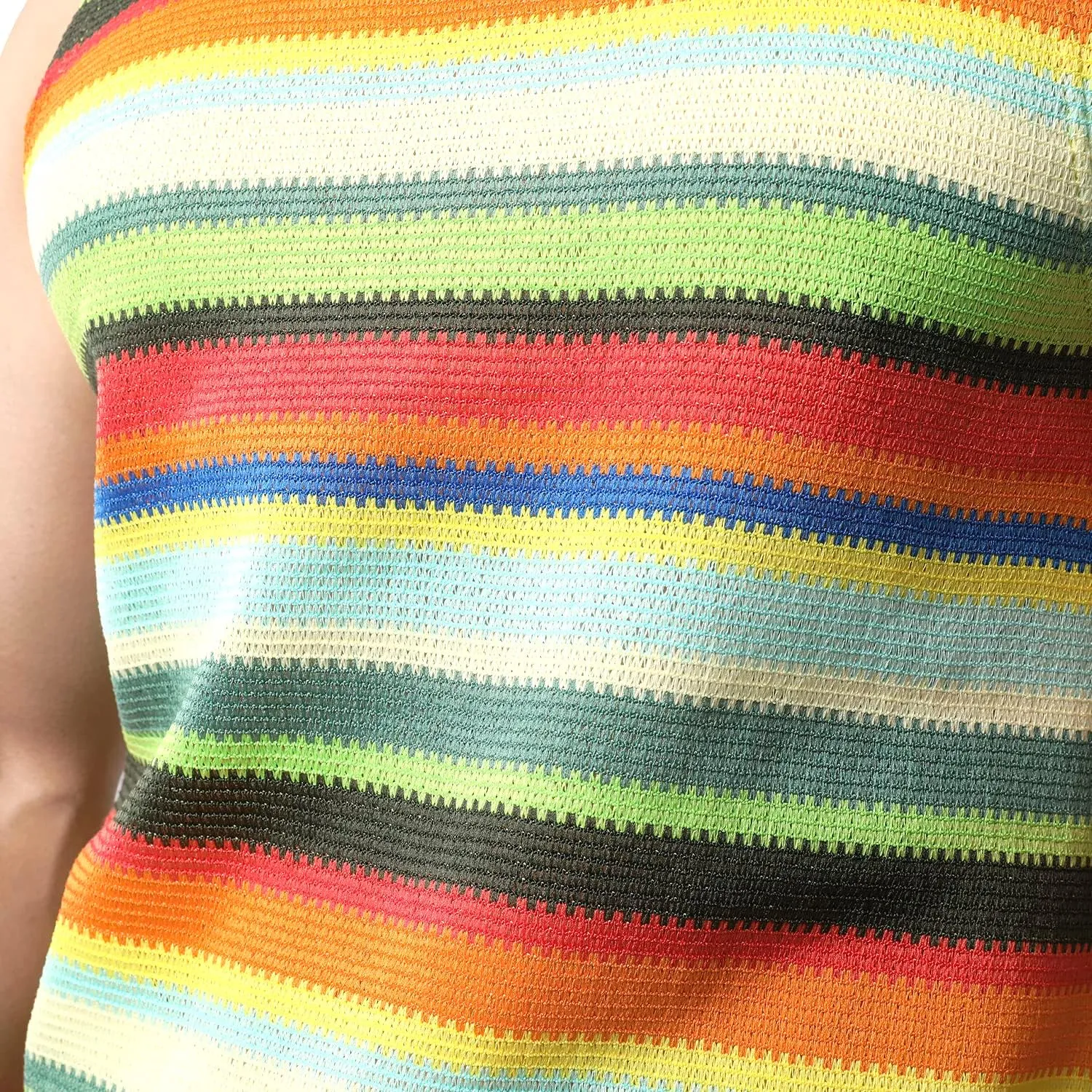 JOGAL Mens Rainbow Striped Sleeveless Shirts Multicolored Casual Tank Tops