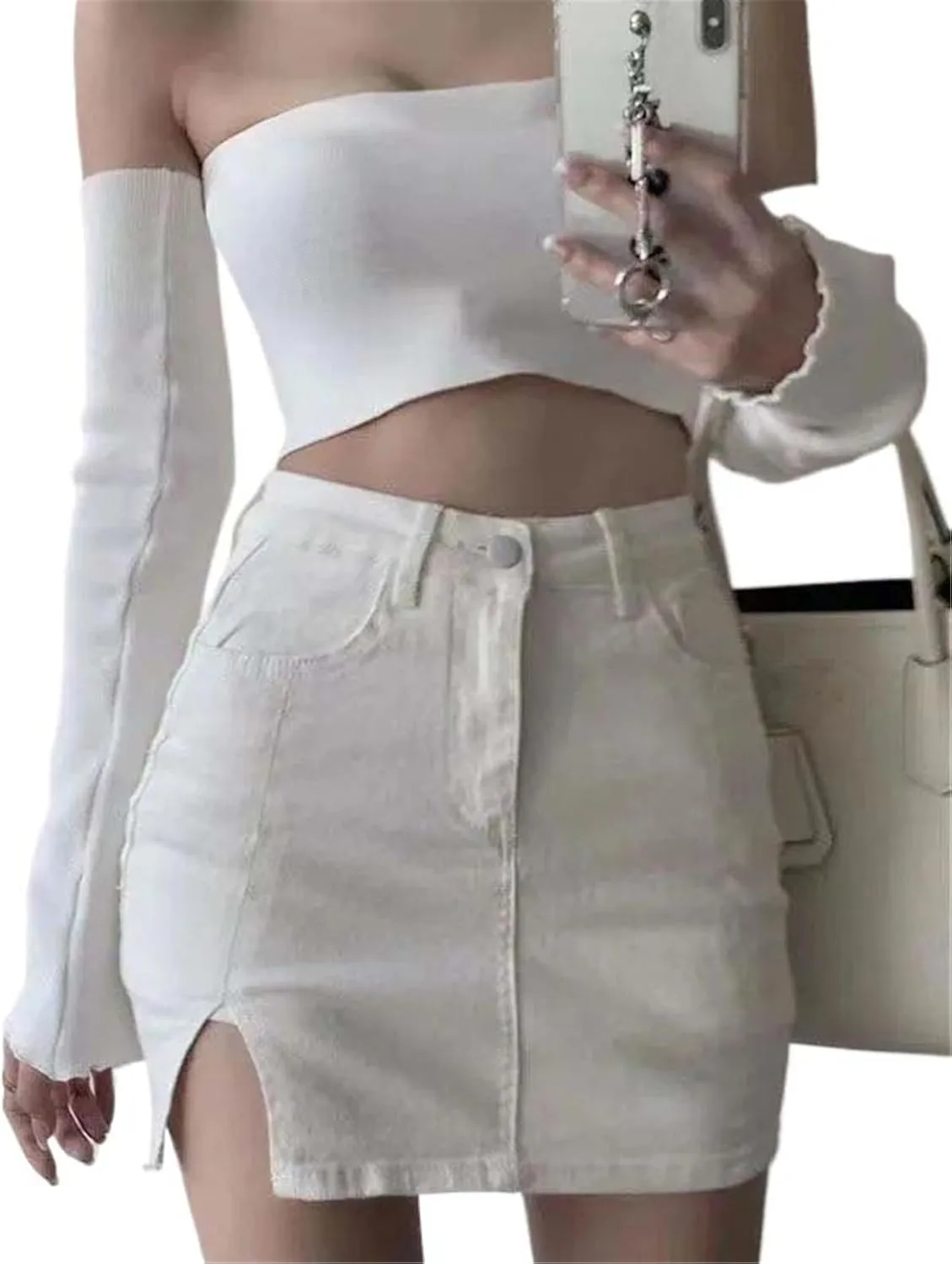 JYHBHMZG Korean Style Women's Denim Skirt Slim Fit Anti-Glare Mini Skirts Woman Summer Solid Color High Waisted Short Skirt