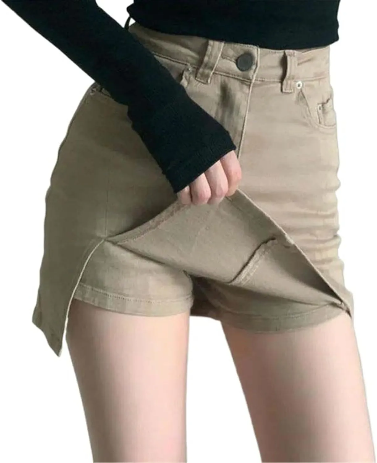 JYHBHMZG Korean Style Women's Denim Skirt Slim Fit Anti-Glare Mini Skirts Woman Summer Solid Color High Waisted Short Skirt