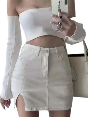 JYHBHMZG Korean Style Women's Denim Skirt Slim Fit Anti-Glare Mini Skirts Woman Summer Solid Color High Waisted Short Skirt