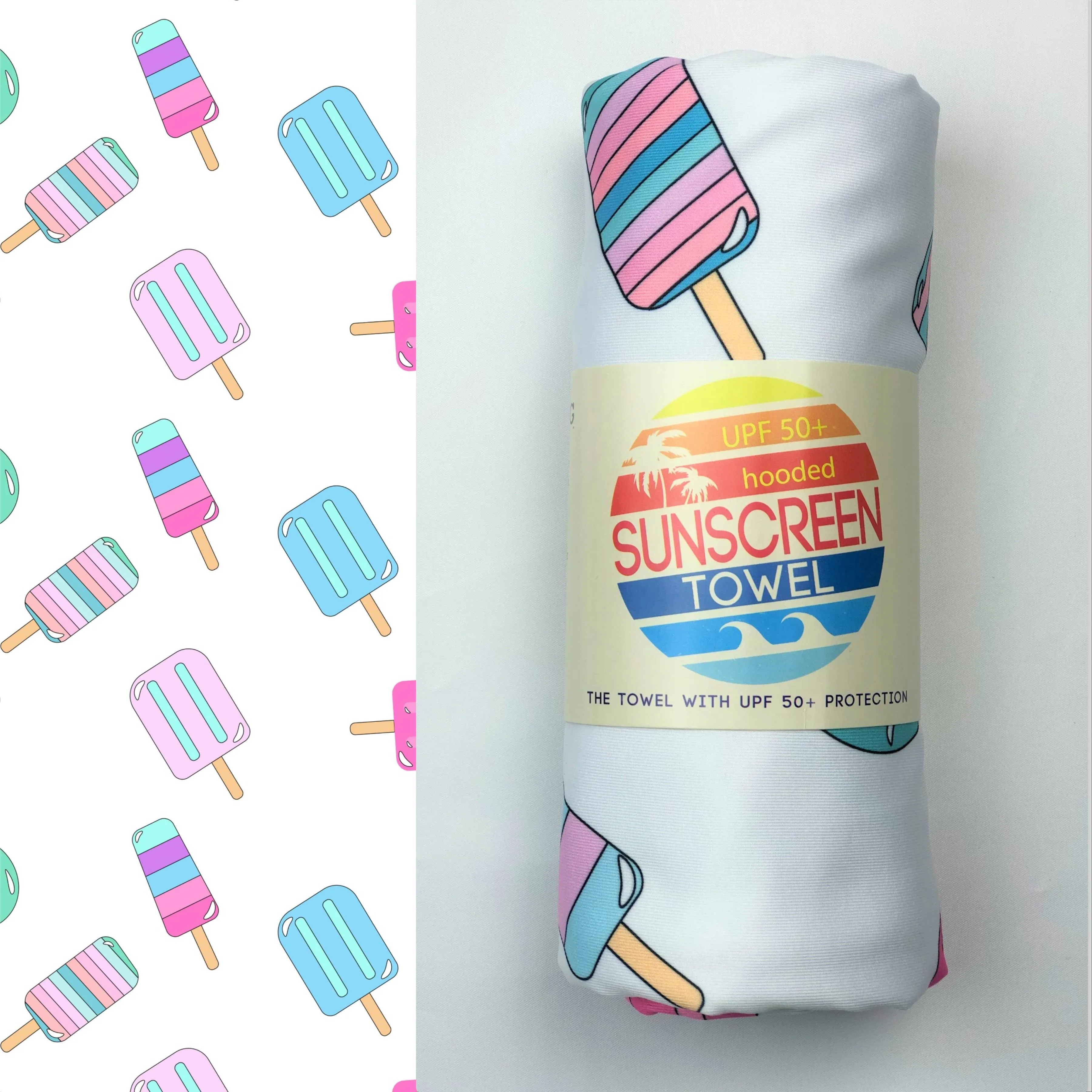 Kids Hooded UPF 50  Sunscreen Towel (Popsicles)