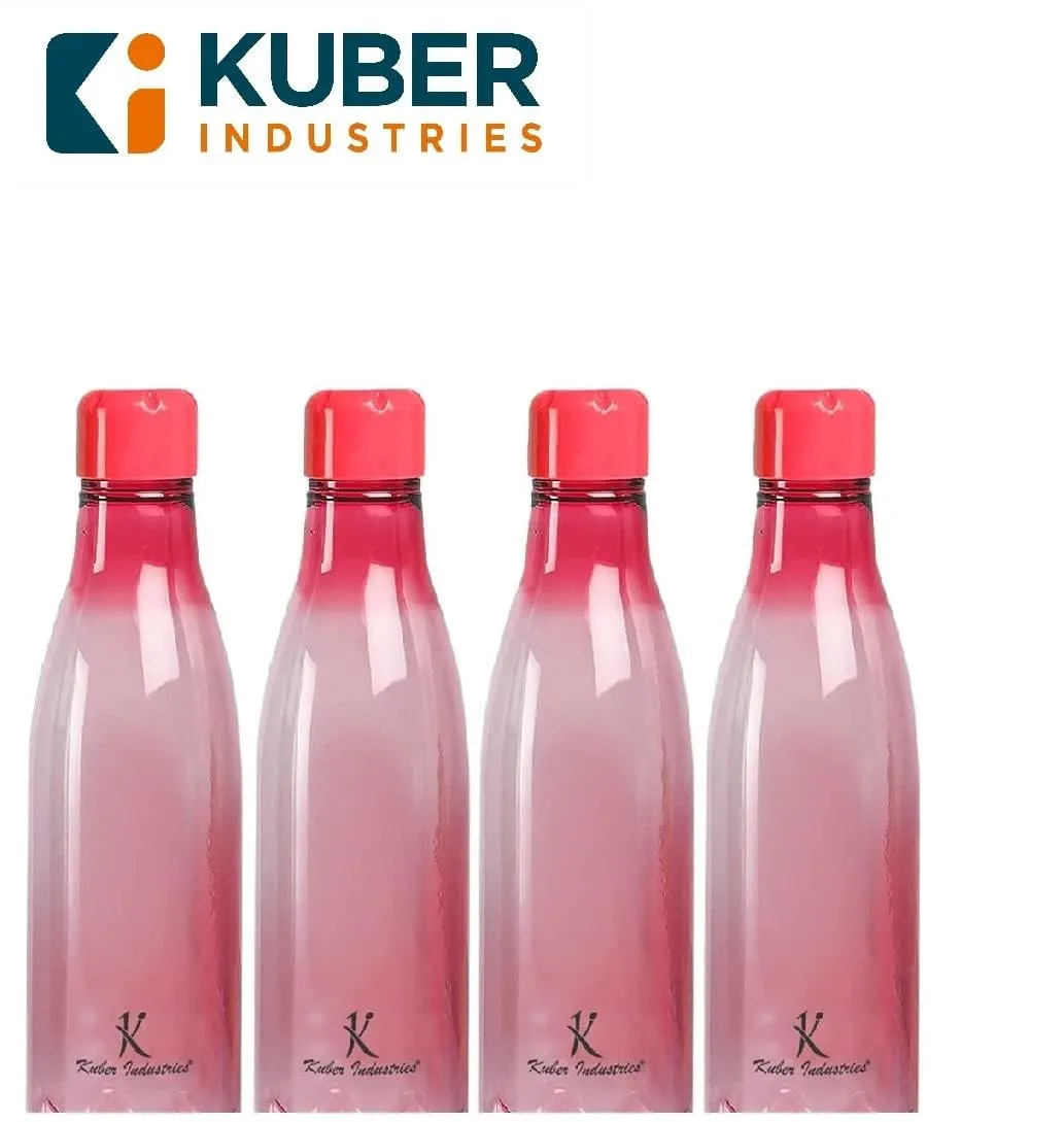 Kuber Industries BPA Free Plastic Water Bottles | Unbreakable, Leak Proof, 100% Food Grade Plastic | For Kids & Adults | Refrigerator Plastic Bottle Set of 4|PINK (Pack Of 4)