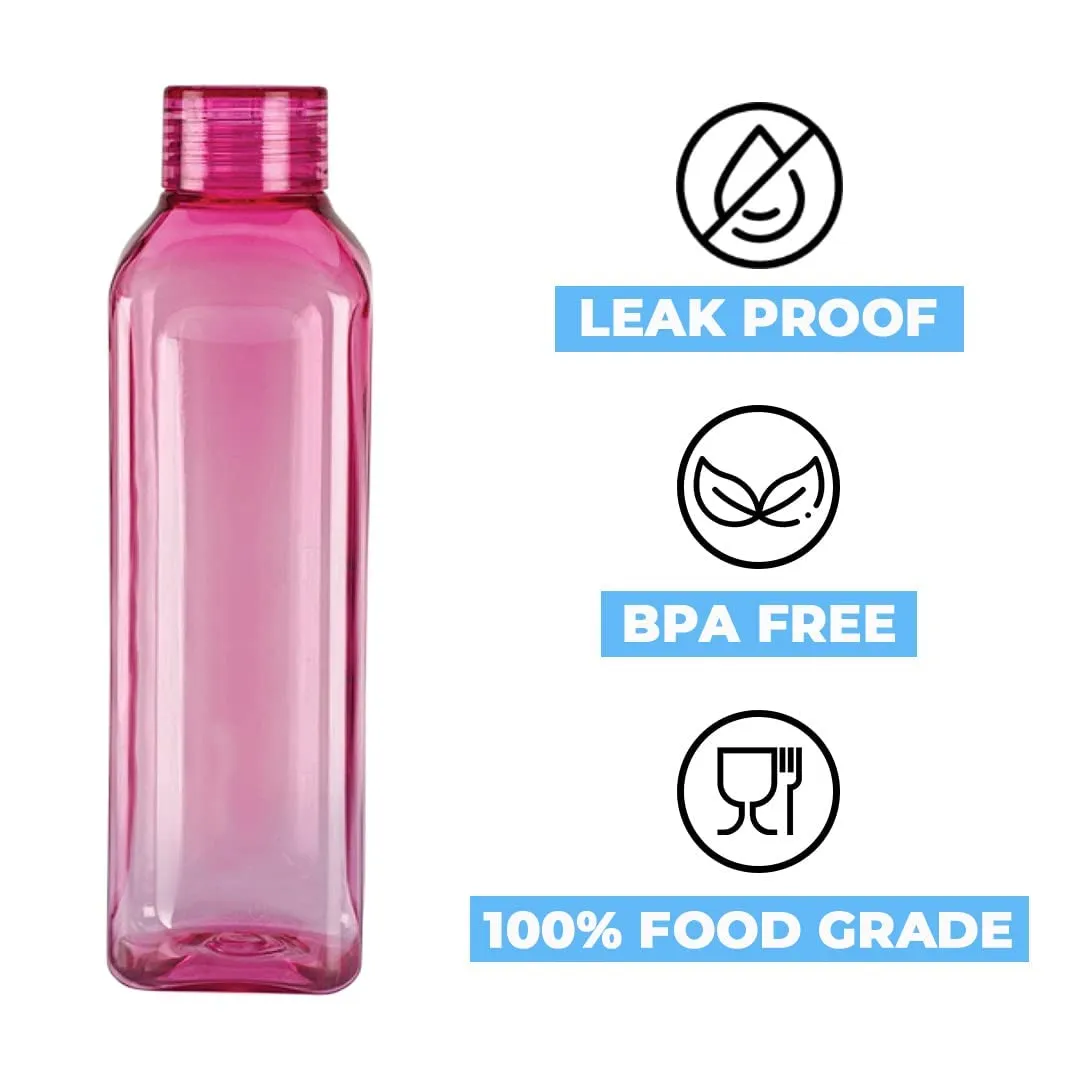 Kuber Industries BPA Free Plastic Water Bottles | Unbreakable, Leak Proof, 100% Food Grade Plastic | For Kids & Adults | Refrigerator Plastic Bottle Set of 6|Pink (Pack Of 6)
