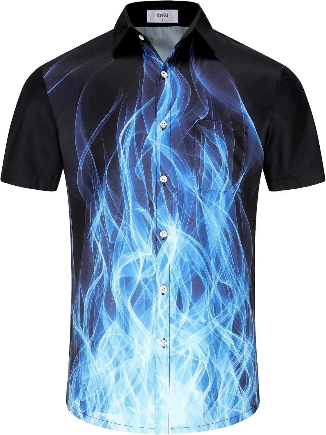 KYKU Men's Casual Button-Down Shirts Hawaiian Shirt Short Sleeve Beach Clothes with Pockets