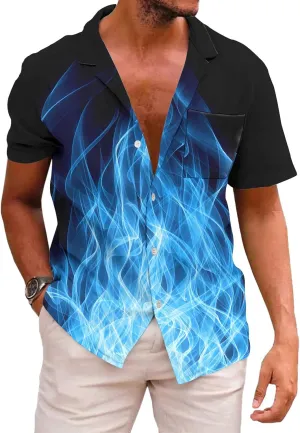 KYKU Men's Casual Button-Down Shirts Hawaiian Shirt Short Sleeve Beach Clothes with Pockets