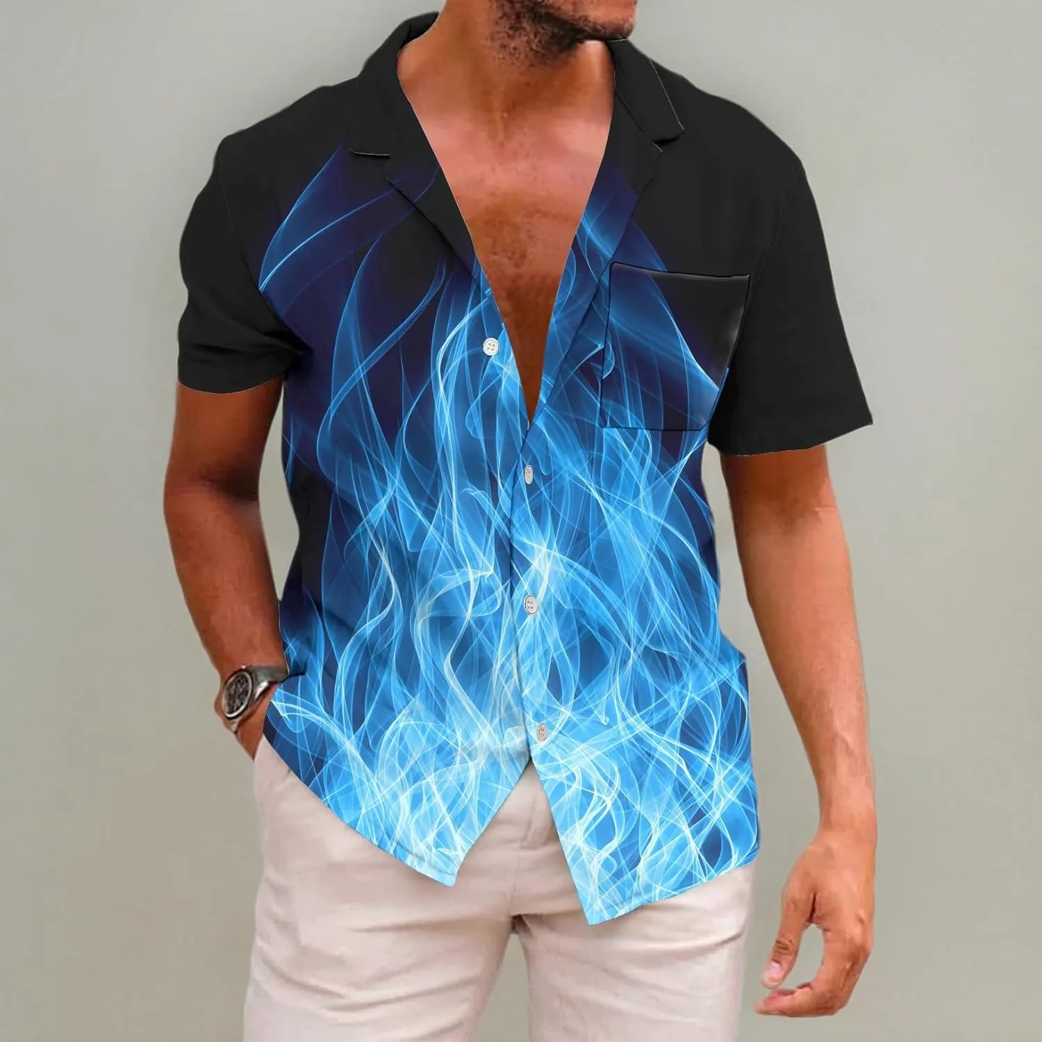 KYKU Men's Casual Button-Down Shirts Hawaiian Shirt Short Sleeve Beach Clothes with Pockets