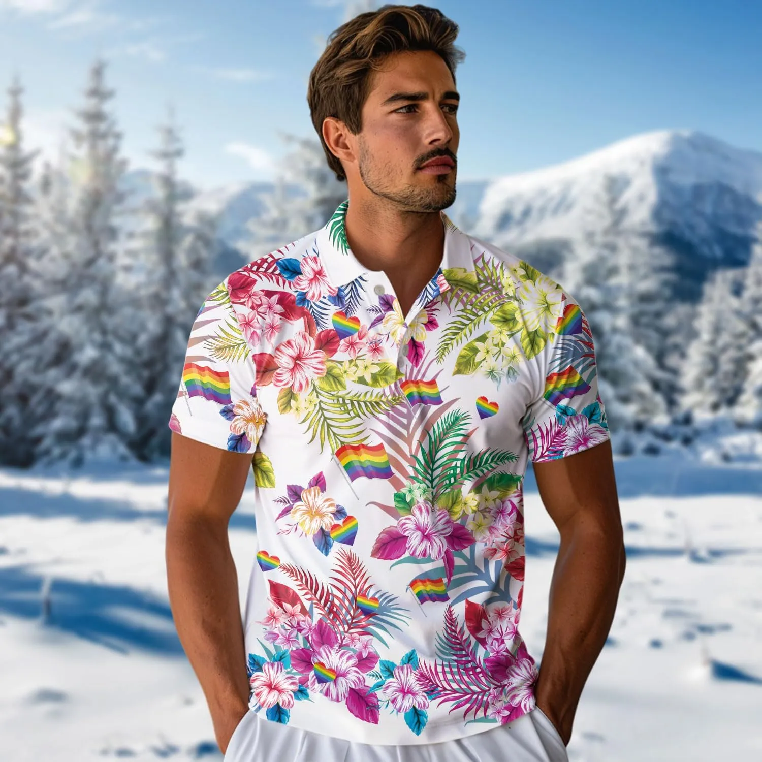 LGBT Golf Shirt Men Funny Golf Polos for Men Dry Fit- Pride Day Golf Polo Shirts Hawaiian Polo Golf Outfits (MP_PL_25)